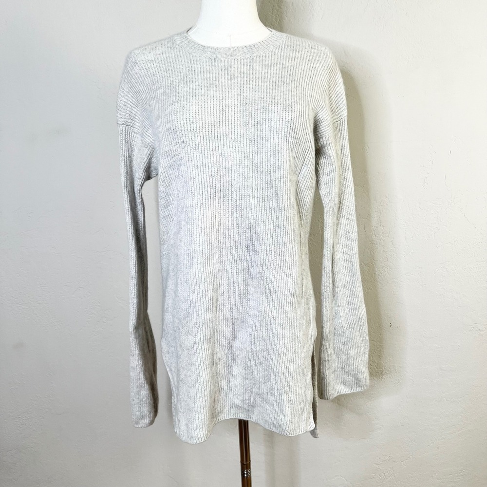 Athleta Sweater Wool Cashmere Ribbed Tunic Size S Gray Side Slit STAINS